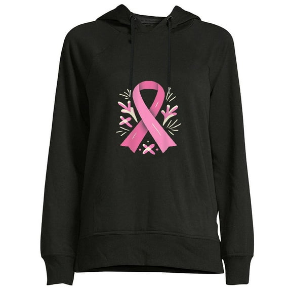 COMIO Thrasher Hoodie Pink Ribbon Supportive Ribbon Tee Women's Washed Pullover Hooded Sweatshirt Black
