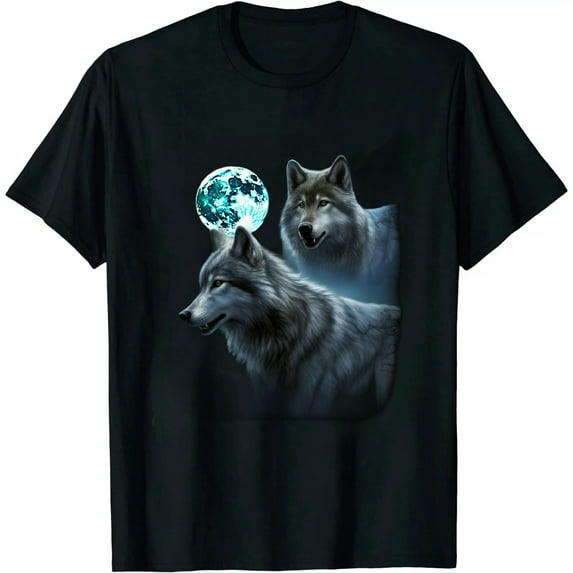 COMIO Three Wolves Howling Under Icy Full Moon, Gray Wolf T-Shirt