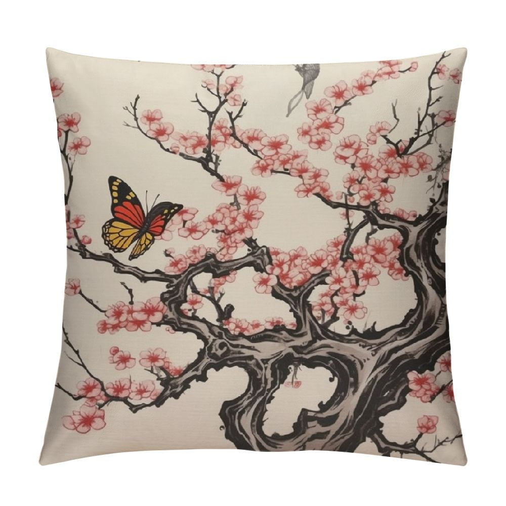 COMIO Throw Floral Pillow Cover Spring Sakura Cherry Blossom