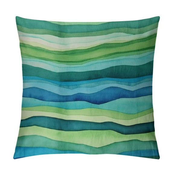COMIO Throw Pillow Cover Abstract Bright Blue and Green Waves Hand Drawn Striped Watercolor Brush Dye Decorative Pillow Case Home Decor Square Pillowcase