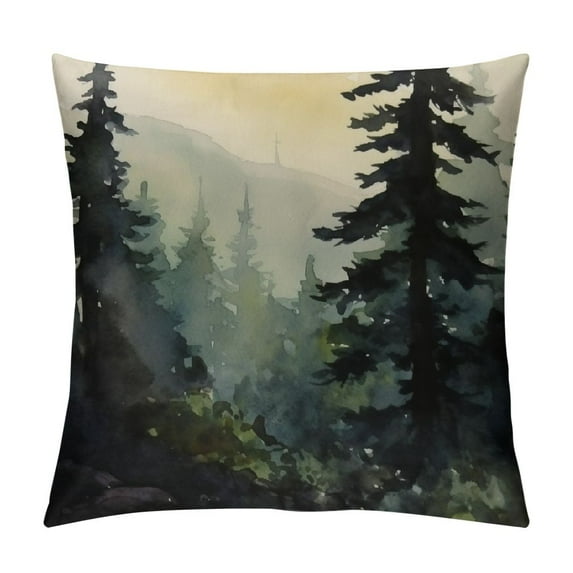 COMIO  Throw Pillow Cover Blue Winter Watercolor Landscape Pine Forest Mountains Alaska Artistic Pillowcase Home Decor Square Pillow Case Cushion Cover