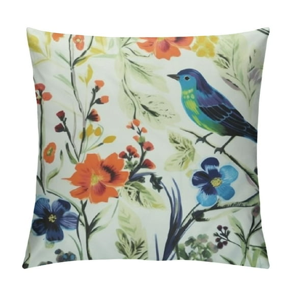 COMIO Throw Pillow Cover Case for Couch, Blue Bird & Plant Printed Soft Home Decorate Lumbar Pillow Cover, Farmhouse Style Cushion Case for Bedroom Chair