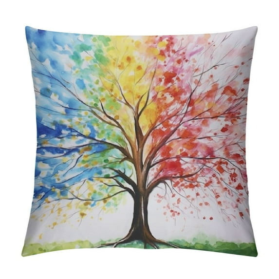 COMIO Throw Pillow Cover Colorful Tree Four Season Life Beautiful Art Branch Leaves Nature Decor Lumbar Pillow Case Cushion for Sofa Couch Bed Standard Queen