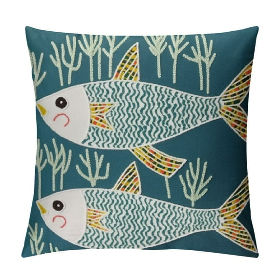 COMIO Throw Pillow Cover Decorative Square Cushion Cases for Home Sofa Bed and Chair (Blue Fish)