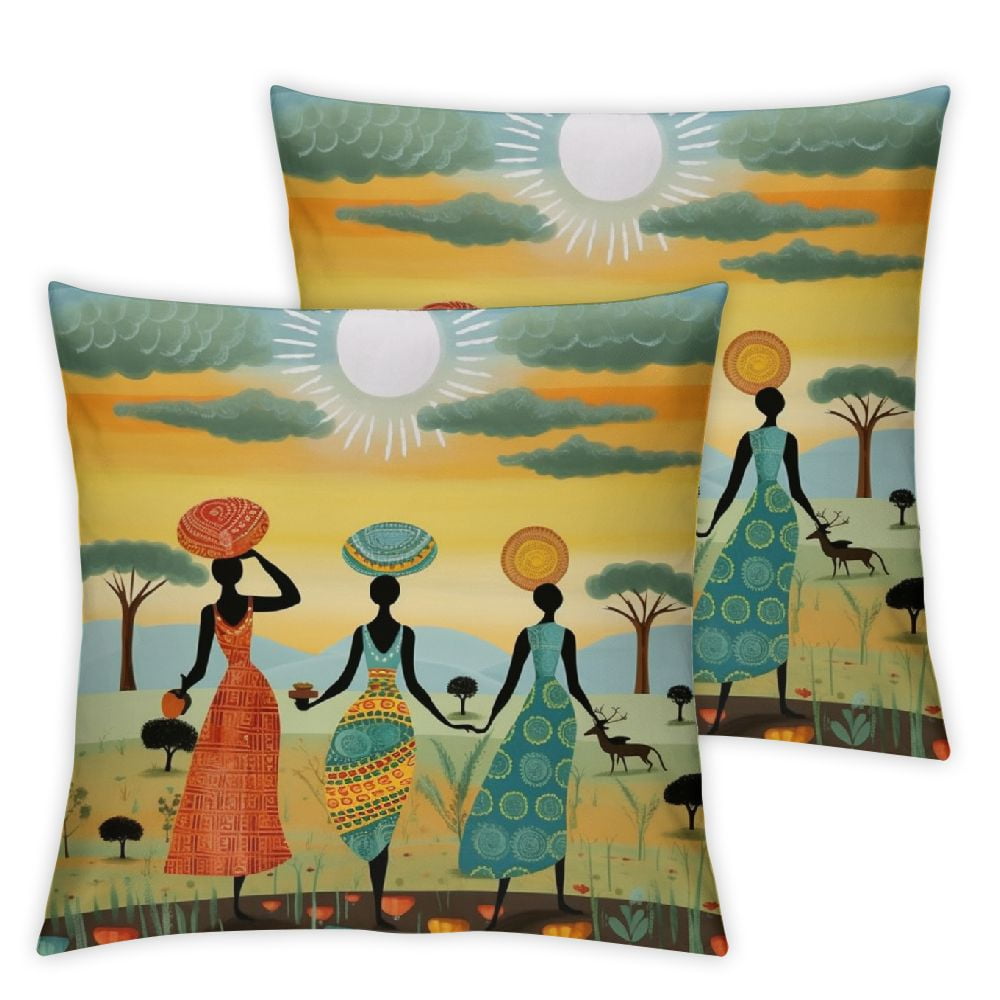 COMIO Throw Pillow Cover Kenya African Women in Mountain Landscape