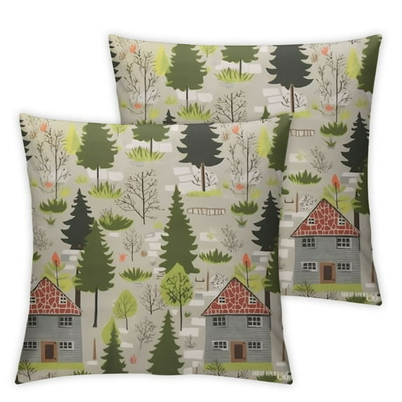COMIO Throw Pillow Cover Little Village Church House Pattern Rectangular Sofa Pillow Case Cushion Cover for Home Couch Bed Decor 2pc