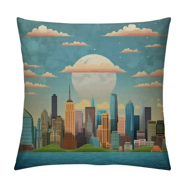 COMIO Throw Pillow Cover New York City Pattern,American Downtown ...