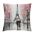thumbnail image 1 of COMIO  Throw Pillow Cover Oil Painting Paris European City Landscape France Eiffel Tower Black White and Pink Modern Couple Under Decorative Pillow Case Home Decor Square  Pillowcase, 1 of 5
