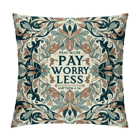 COMIO Throw Pillow Cover Pray More Worry Less Floral Wreath Bible Quote Christian Verse Faith Style Rectangular Throw Pillow Covers for Couch Sofa Home Decor