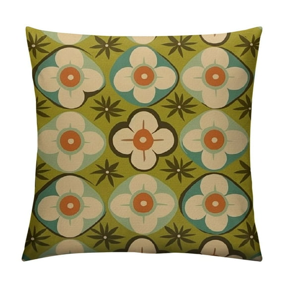 MLJA Throw Pillow Cover Geometric Retro Pattern Flower 1960S 1970S 60S 70S Pillowcase Home Decor Square Pillow Case Cushion Cover