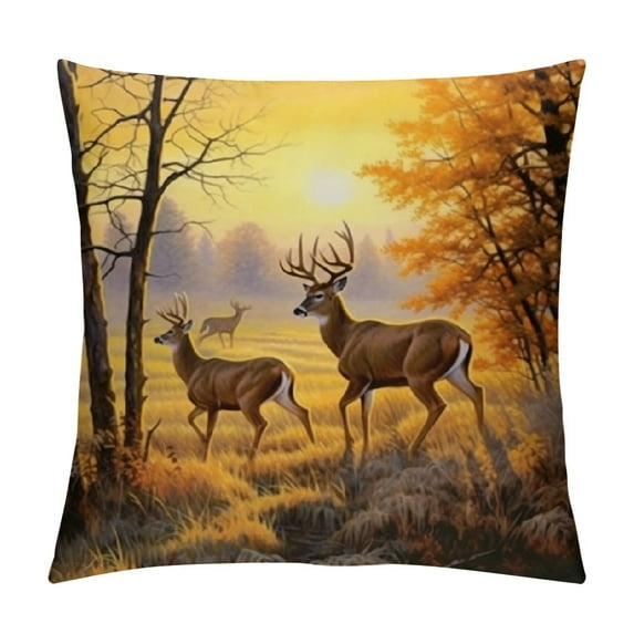 COMIO Throw Pillow Cover, Short Plush Pillow Case Cushion Cover for Home Sofa Couch Living Room Decor Autumn Deer Bucks Stag Party Woods Fighting