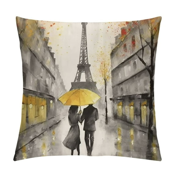 COMIO Throw Pillow Cover Square Paris European City Landscape France Eiffel Tower Black White and Yellow Modern Couple Decor Print Pillowcases