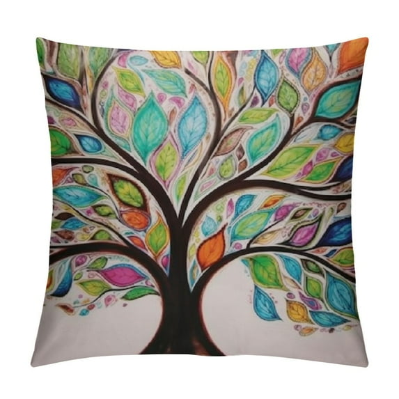 COMIO  Throw Pillow Cover Tree Colorful Tree Big Old Branches Leaves Brown Green Yellow Seasonal Natural Decor Lumbar Pillow Case Cushion for Sofa Couch Bed Standard