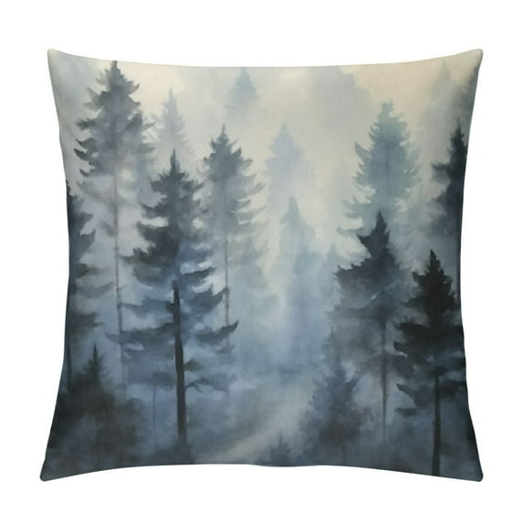 COMIO Throw Pillow Cover Watercolor Foggy Tree Misty Mountain Wild Outdoor Landscape Nature Decor Lumbar Pillow Case Cushion for Sofa Couch Bed Standard