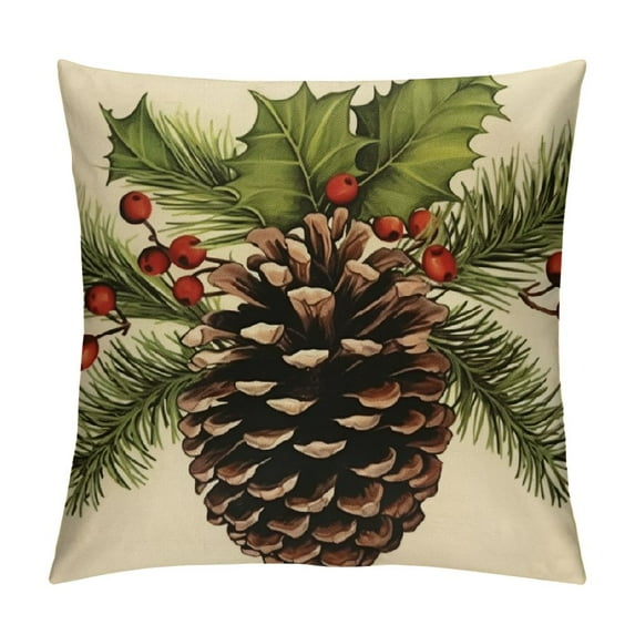 COMIO Throw Pillow Cover Watercolor Pine Cone Christmas Tree Branch Holly and Mistletoe Pillowcase Home Decor Square Pillow Case Cushion Cover