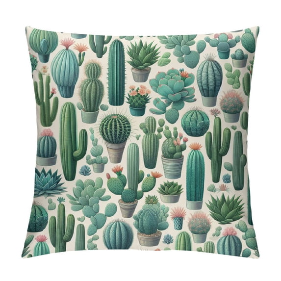 COMIO Throw Pillow Cover, Watercolor Succulent Plants Cactus Decor Cushion Cover for Sofa Couch Bed White
