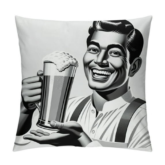 YANMS Throw Pillow Covers with Glass Retro Vintage Drink Art Happy Fifties Classic Men People Smiles for Living Room Bedroom Sofa