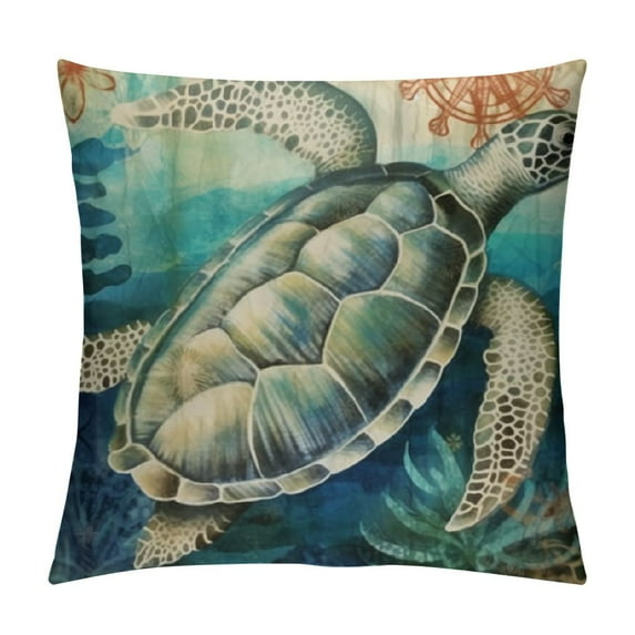 COMIO Throw Pillow Covers Blue Theme Ocean Sea Turtle Seahorse Beach Game Pillow Covers, Decorative Pillowcase for Home Sofa Bedding Couch Outdoor Cushion Covers.