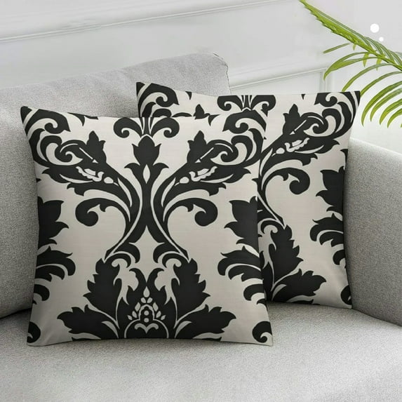 COMIO Throw Pillow Covers Case Decorative Damask Art Black and Cream Decorative Pillowcase Cushion Cover European Size Double Sided Design Printed,2 pcs White