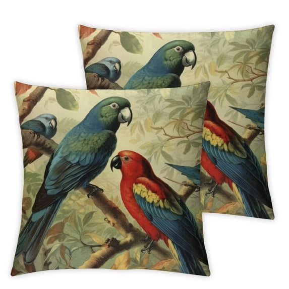 COMIO Throw Pillow Covers Colorful Parrots with Birds Nature Design Square Pillowcase for Home Decor Sofa Car Bedroom Pillow case 2pc
