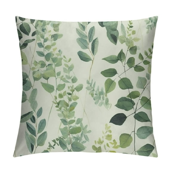 COMIO  Throw Pillow Covers Decorative Green Leaf Watercolor Eucalyptus Branches Hand Floral with Plant Objects White Natural Greenery Twig Cushion Pillowcase Sofa Square Print