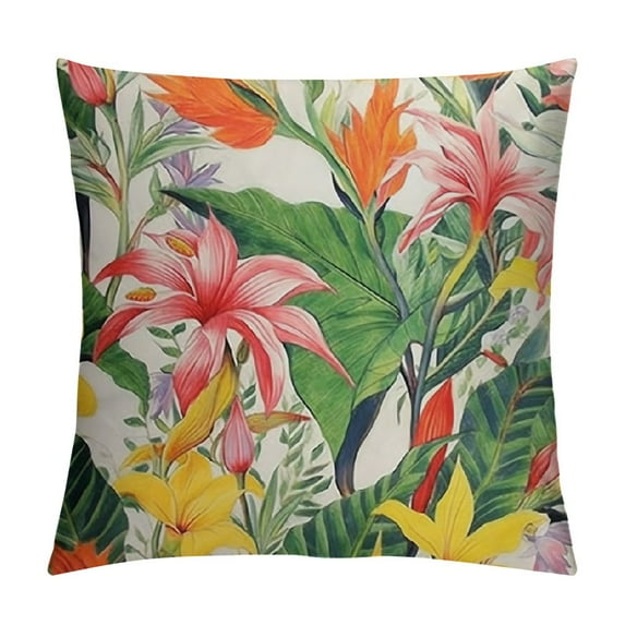 COMIO Throw Pillow Covers Floral Home Decor Pillow Cases Decorative Cushion Couch Sofa Pillowcases Hawaiian Tropical Flowers