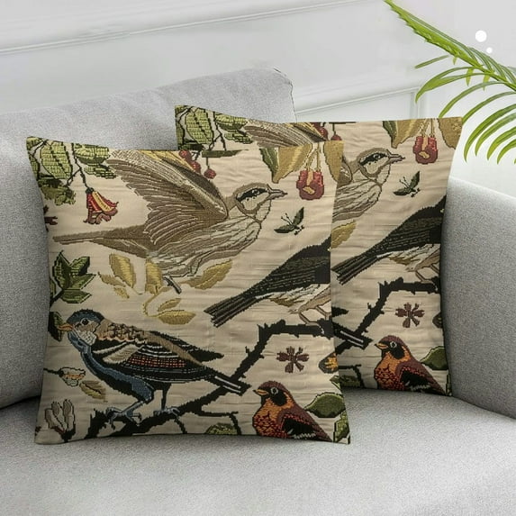 YANMS Throw Pillow Covers Fly Sparrow Square Sofa Pillow Covers Birds Feather Sketch Vintage Animals Wings Forest Beast Cushion Cases for Home Couch Bed Decor 2pcs White