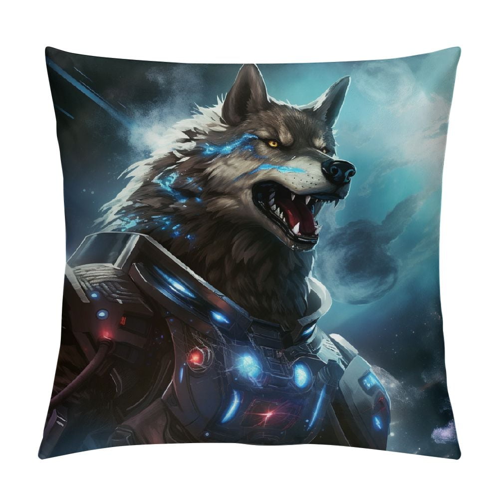 COMIO Throw Pillow Covers Galaxy Wolf Wild Animal Design Square