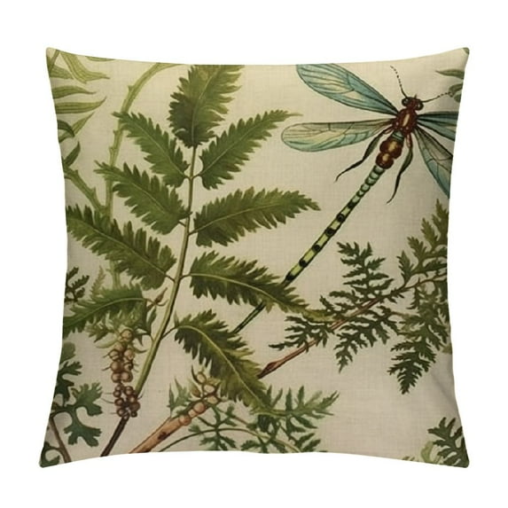 COMIO Throw Pillow Covers Green Botanical Ferns and Dragonfly Ivies Ivy Leaf Leaves Home Decor Pillowcase Square Cushion Cover for Sofa Bed Couch