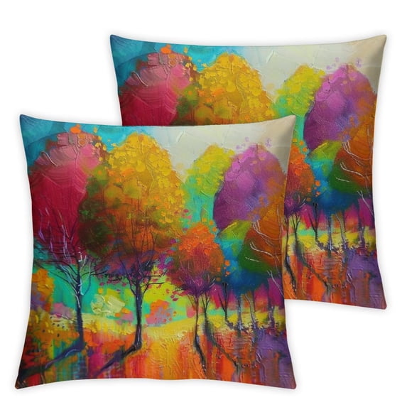 COMIO  Throw Pillow Covers Home Decor Set of 2 Pillow Cases Decorative for Bed Sofa Cushion Couch Outdoor Colorful Tree Pillowcases