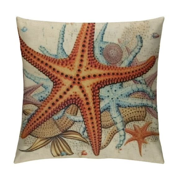 MLJA Throw Pillow Covers Map Fish Colorful Caribbean Starfish and Coral Ocean Cushion Pillow Case Home Decor Pillowcase