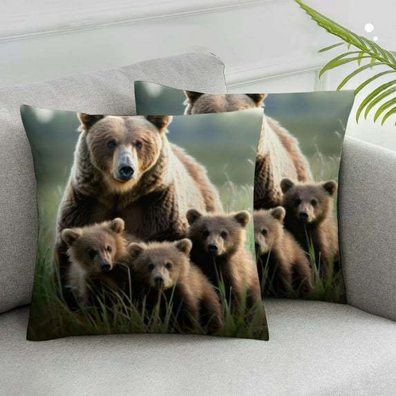 COMIO Throw Pillow Covers,Pillow Cases 2Pcs,Jungle Animal Bear Pattern White