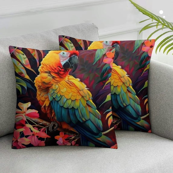 COMIO Throw Pillow Covers,Pillowcases,Pillow Cases,Bird Parrot Tropical Flower,2-Pc White