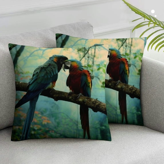 COMIO Throw Pillow Covers,Pillowcases,Pillow Cases,Tropical Parrot Bird, 2-Pc White