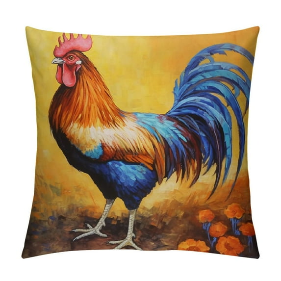 COMIO  Throw Pillow Covers Rooster, Farm Chicken Rooster Boho Pillowcase Cushion Covers for Couch Bed, Square Decorative Pillow Cover Home Sofa Bedroom Car,Colorful