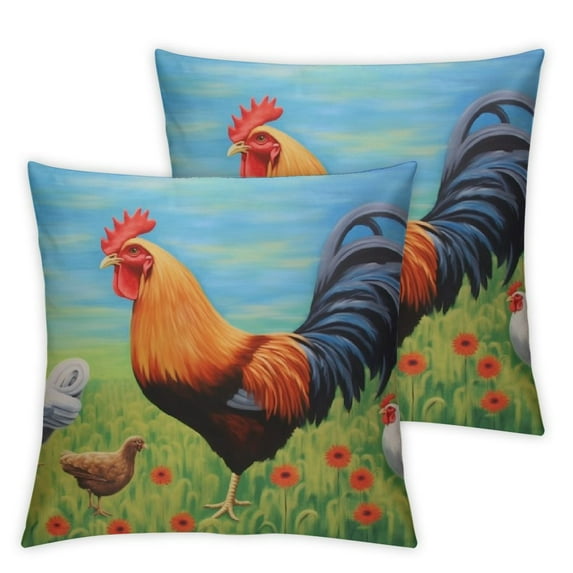 COMIO Throw Pillow Covers Rural Rooster Chicken Chick Foraging Farmhouse Painting Home Decor Long Pillowcases Soft Pillow Case for Sofa Bedroom 2pc