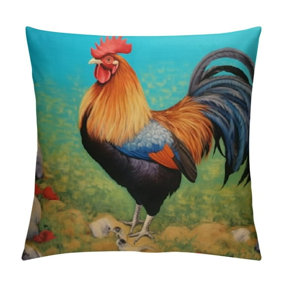 COMIO Throw Pillow Covers Rural Rooster Chicken Chick Foraging Farmhouse Painting Home Decor Long Pillowcases Soft Pillow Case for Sofa Bedroom