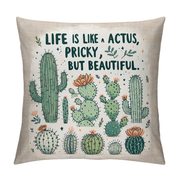 YANMS Throw Pillow Covers Succulents Plants Cactus with Quote Cactus Prickly But Beautiful Cushion Pillow Case White