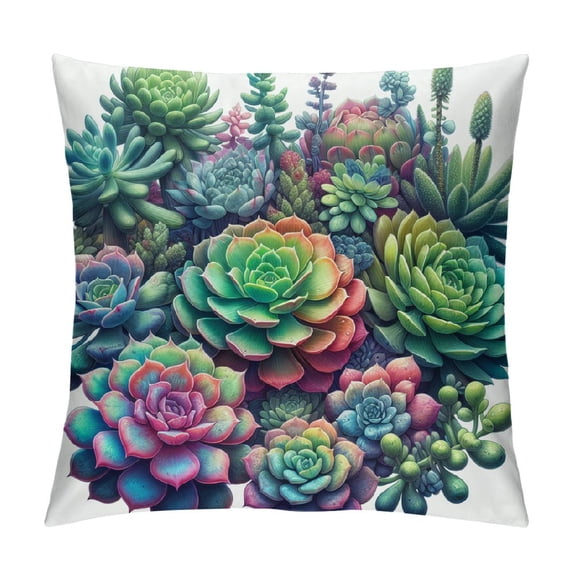 COMIO Throw Pillow Covers Summer Tropical Plant Succulent Home Decor Cushion Cover Watercolor Succulent Cactus Pillow Cases Outdoor Decor Couch Sofa Office(Succulent) White