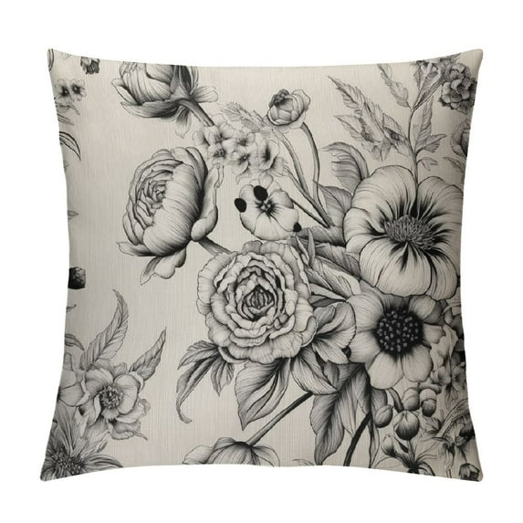 COMIO  Throw Pillow Covers Vintage Floral with Victorian Bouquet of Flowers on Garden Roses Tulips Delphinium Petunia Cushion Pillow Case