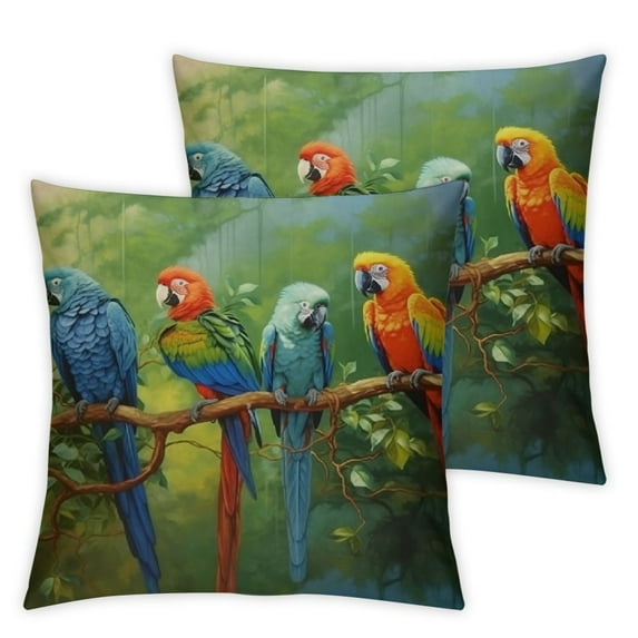 COMIO Throw Pillow Covers Watercolor Abstract Colored Bird Green Parrot Pattern Home Decorative Pillowcase Super Soft Throw Pillow Case Cushion Cover 2Pcs