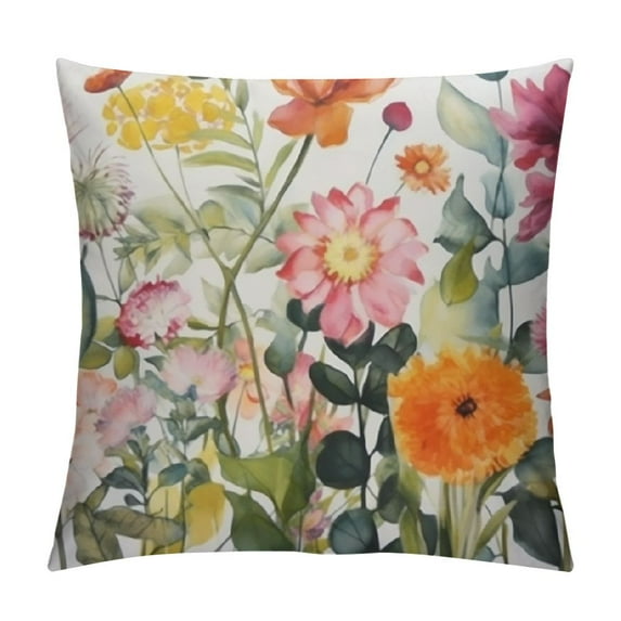 COMIO  Throw Pillow Covers Wild Flowers - Botanical Spring Floral Butterfly Colorful Decorative Pillow Case for Sofa Couch Bedroom Living Room Car Home Decor 18x18 Inches Summer Pillowcase