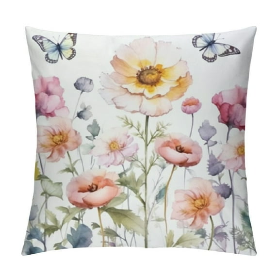 COMIO Throw Pillow Covers Wild Flowers - Botanical Spring Floral Butterfly Colorful Decorative Pillow Case for Sofa Couch Bedroom Living Room Car Home Decor Summer Pillowcase