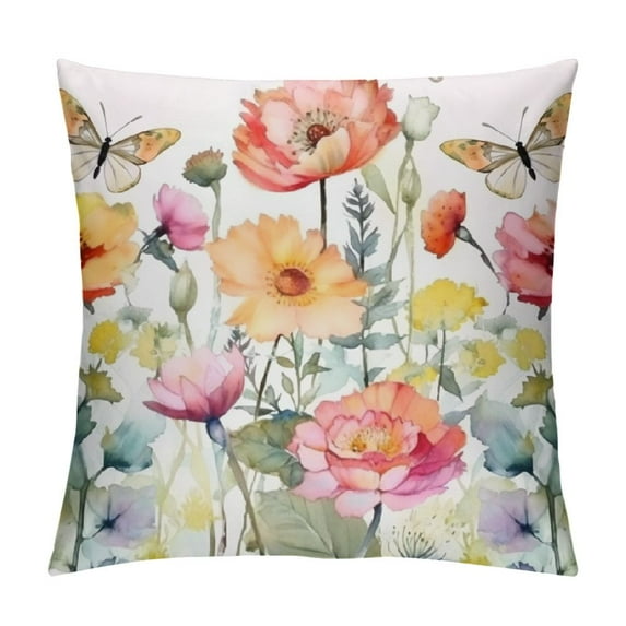 COMIO Throw Pillow Covers Wild Flowers - Botanical Spring Floral Butterfly Colorful Decorative Pillow Case for Sofa Couch Bedroom Living Room Car Home Decor Summer Pillowcase.