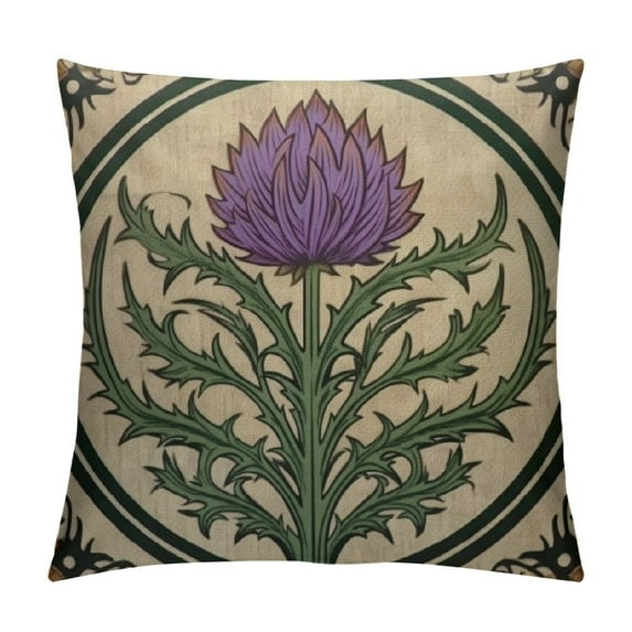 MLJA Throw Pillows Cover Green Curl Scottish Flower Round Leaf Nature Purple Scotland Pattern British Celtic Cushion Case for Fall Home Decor