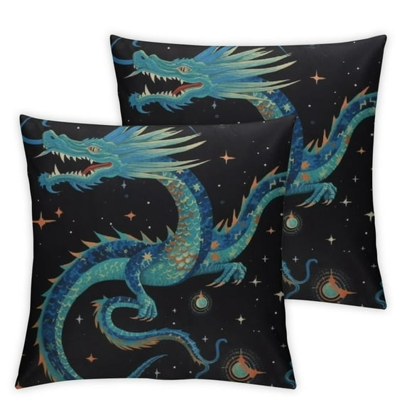 COMIO Throw Pillows Covers Cushion Case Vintage Oriental Pattern Blue Dragon Starry Snake Botanical Blouse Bright Comet Design for Fall Couch Home Decor 2pc