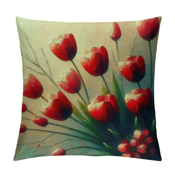COMIO Throws Pillows Tulips, Watercolor Blooming Tulips Red Comfortable Throw Pillow Case Cushion Cover Decor for Couch Bed Home White