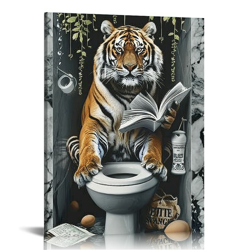COMIO Tiger Bathroom Decor Wall Art Funny Tiger in Toilet Bathroom ...