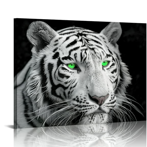 COMIO  Tiger Pictures Wall Decor Black and White Animals Canvas Wall Art Prints Wildlife with Green Eyes Painting Home Decoration Framed Ready to Hang