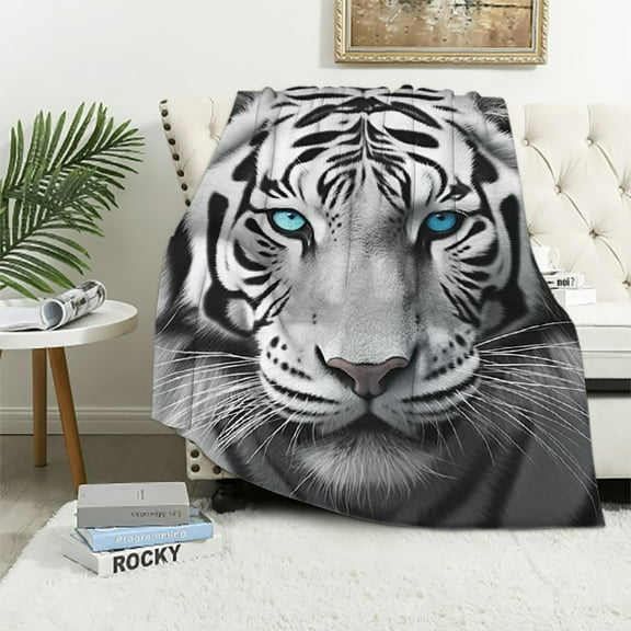 COMIO Tiger Throw Blanket White Tiger Sherpa Blanket Throw for Kids, Reversible Soft Cozy Blanket Bed Couch Sofa for All Seasons